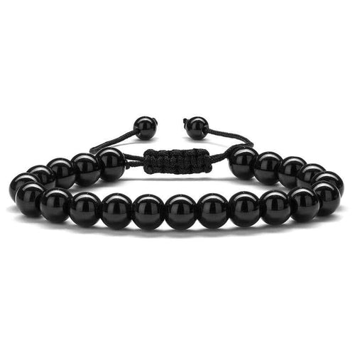 Beaded Bracelets for Men Black Onyx - 8mm Tiger Eye Stone Beads Bracelet Adjustable Natural Matte Agate Onyx Yoga Essential Oils Anxiety