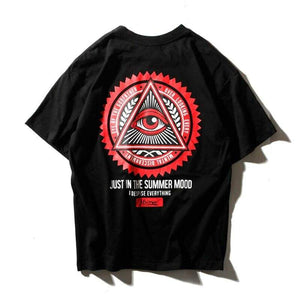 Bebovizi Brand Men Hip Hop Geometry Triangle T Shirts illuminati Eye of Godfather Printed Street Wear Tops Tees Yellow Tshirt - 200000783