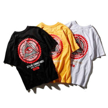 Load image into Gallery viewer, Bebovizi Brand Men Hip Hop Geometry Triangle T Shirts illuminati Eye of Godfather Printed Street Wear Tops Tees Yellow Tshirt - 200000783

