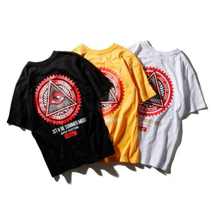 Bebovizi Brand Men Hip Hop Geometry Triangle T Shirts illuminati Eye of Godfather Printed Street Wear Tops Tees Yellow Tshirt - 200000783