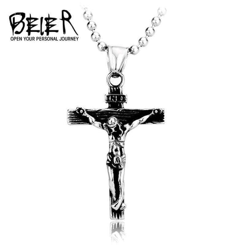 BEIER Christ Jesus Pendant Necklace 316L Stainless Steel Cross Chain Heavy Men Jewelry Gift Religious Jewelry BP8-083