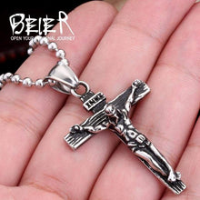 Load image into Gallery viewer, BEIER Christ Jesus Pendant Necklace 316L Stainless Steel Cross Chain Heavy Men Jewelry Gift Religious Jewelry BP8-083
