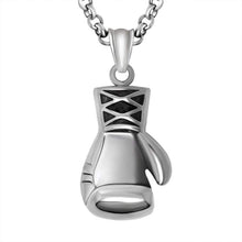 Load image into Gallery viewer, Black Enamel Silver Stainless Steel Boxing Glove Pendant Necklace 60CM SS Chain - Pendant Necklace
