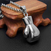 Load image into Gallery viewer, Black Enamel Silver Stainless Steel Boxing Glove Pendant Necklace 60CM SS Chain - Pendant Necklace
