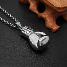 Load image into Gallery viewer, Black Enamel Silver Stainless Steel Boxing Glove Pendant Necklace 60CM SS Chain - Pendant Necklace
