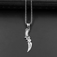 Load image into Gallery viewer, Black Enamel Silver Stainless Steel Dagger Knife Pendant Necklace 60CM SS Chain - Pendant Necklace
