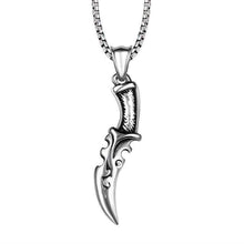 Load image into Gallery viewer, Black Enamel Silver Stainless Steel Dagger Knife Pendant Necklace 60CM SS Chain - Pendant Necklace
