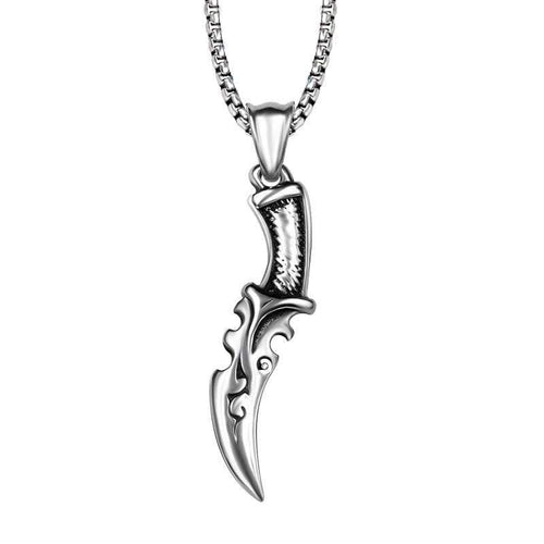 Black Enamel Silver Stainless Steel Dagger Knife Pendant Necklace 60CM SS Chain - Pendant Necklace