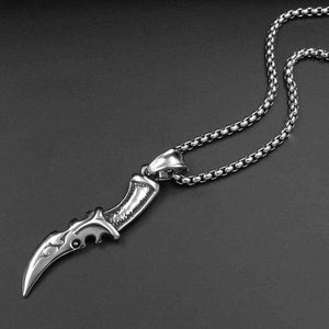 Black Enamel Silver Stainless Steel Dagger Knife Pendant Necklace 60CM SS Chain - Pendant Necklace