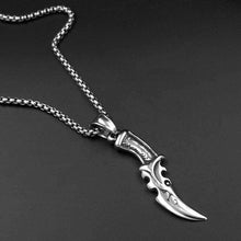 Load image into Gallery viewer, Black Enamel Silver Stainless Steel Dagger Knife Pendant Necklace 60CM SS Chain - Pendant Necklace
