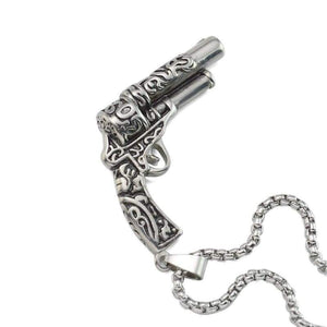 Black Enamel Silver Tone Stainless Steel Gun Pistol Pendant Necklace - Pendant Necklace