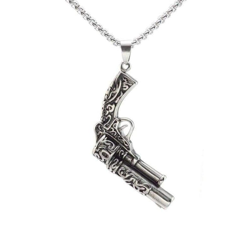 Black Enamel Silver Tone Stainless Steel Gun Pistol Pendant Necklace - Pendant Necklace