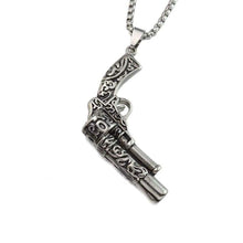 Load image into Gallery viewer, Black Enamel Silver Tone Stainless Steel Gun Pistol Pendant Necklace - Pendant Necklace
