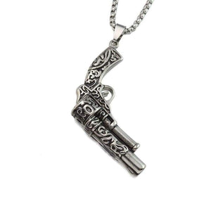 Black Enamel Silver Tone Stainless Steel Gun Pistol Pendant Necklace - Pendant Necklace