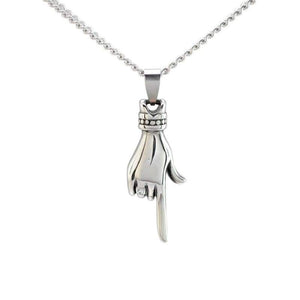 Black Enamel Silver Tone Stainless Steel Pointing Hand Womens Pendant Necklace 60cm Long - Pendant Necklace