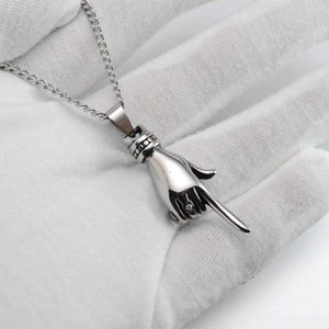 Black Enamel Silver Tone Stainless Steel Pointing Hand Womens Pendant Necklace 60cm Long - Pendant Necklace