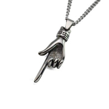 Load image into Gallery viewer, Black Enamel Silver Tone Stainless Steel Pointing Hand Womens Pendant Necklace 60cm Long - Pendant Necklace
