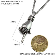 Load image into Gallery viewer, Black Enamel Silver Tone Stainless Steel Pointing Hand Womens Pendant Necklace 60cm Long - Pendant Necklace
