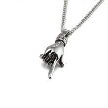 Load image into Gallery viewer, Black Enamel Silver Tone Stainless Steel Pointing Hand Womens Pendant Necklace 60cm Long - Pendant Necklace
