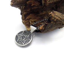 Load image into Gallery viewer, Black Enamel Silver Tone Stainless Steel Round Star of David Pendant Necklace 60CM SS Chain - Pendant Necklace
