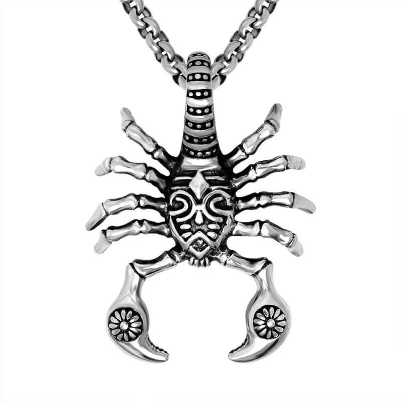 Black Enamel Silver Tone Stainless Steel Scorpian Biker Pendant Necklace 60CM SS Chain 02 - Pendant Necklace