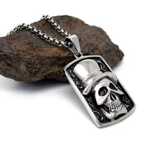 Load image into Gallery viewer, Black Enamel Silver Tone Stainless Steel Skull Gentleman Dog Tag Pendant Necklace 60CM SS Chain - Pendant Necklace
