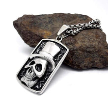 Load image into Gallery viewer, Black Enamel Silver Tone Stainless Steel Skull Gentleman Dog Tag Pendant Necklace 60CM SS Chain - Pendant Necklace
