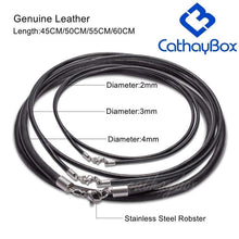 Load image into Gallery viewer, Black Genuine Leather Cord and Stainless Steel Rope Chain Necklace (Unisex) - Pendant Necklace

