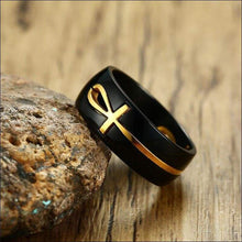 Load image into Gallery viewer, Black + Gold Cross Ring / Wedding Band for Men (Stainless Steel)
