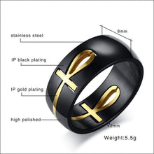 Load image into Gallery viewer, Black + Gold Cross Ring / Wedding Band for Men (Stainless Steel)
