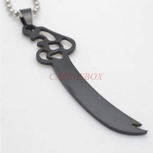 Black Islamic Imam Ali Zulfiqar Sword Pendant Necklace for Shia Muslim with SS Chain 60CM Long S - Pendant Necklace