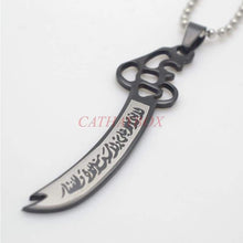 Load image into Gallery viewer, Black Islamic Imam Ali Zulfiqar Sword Pendant Necklace for Shia Muslim with SS Chain 60CM Long S - Pendant Necklace
