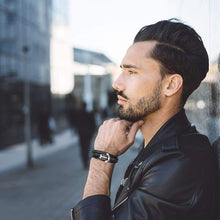 Load image into Gallery viewer, Black Leather Bracelet Magnetic-Clasp Cowhide Braided Multi-Layer Wrap Mens Bracelet with Stainless Steel Anchor Charm Fashion Wristband
