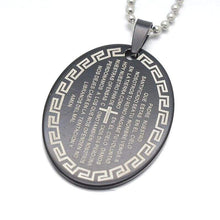 Load image into Gallery viewer, Black Stainless Steel Spanish Lords Prayer Oval Charm Pendant Necklace 60CM Free Chain - Pendant Necklace
