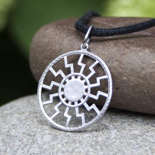 Black Sun Necklace Sonnenrad Pendant /925 Sterling Silver/Pagan Sun Wheel/Sacred Occult Symbol/Kolovrat Warrior Talisman Nordic Viking Jewelry Gifts for Men Women/Handmade