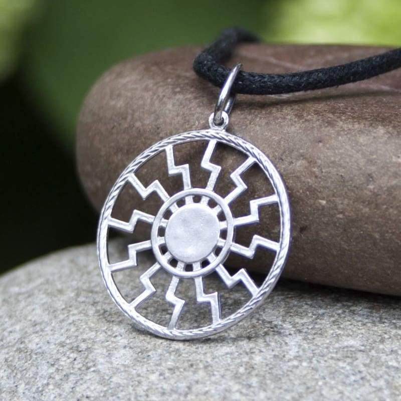 Black Sun Necklace Sonnenrad Pendant /925 Sterling Silver/Pagan Sun Wheel/Sacred Occult Symbol/Kolovrat Warrior Talisman Nordic Viking Jewelry Gifts for Men Women/Handmade
