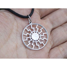 Load image into Gallery viewer, Black Sun Necklace Sonnenrad Pendant /925 Sterling Silver/Pagan Sun Wheel/Sacred Occult Symbol/Kolovrat Warrior Talisman Nordic Viking Jewelry Gifts for Men Women/Handmade

