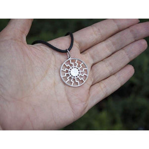 Black Sun Necklace Sonnenrad Pendant /925 Sterling Silver/Pagan Sun Wheel/Sacred Occult Symbol/Kolovrat Warrior Talisman Nordic Viking Jewelry Gifts for Men Women/Handmade
