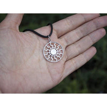 Load image into Gallery viewer, Black Sun Wheel Sonnenrad 925 Sterling Silver Pendant Necklace Occult Symbol Kolovrat Warrior Talisman Handmade Pagan Norse Viking Jewelry Gifts for Men Women/Additional Option - Silver Chains
