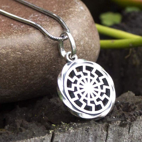 Black Sun Wheel Sterling Silver Pendant Necklace for Men Women Occult Wiccan Pagan Sonnenrad Kolovrat Warrior Talisman Solar Amulet Norse Handcrafted Jewelry/Additional Option -Sterling Silver Chains