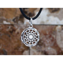 Load image into Gallery viewer, Black Sun Wheel Sterling Silver Pendant Necklace for Men Women Occult Wiccan Pagan Sonnenrad Kolovrat Warrior Talisman Solar Amulet Norse Handcrafted Jewelry/Additional Option -Sterling Silver Chains
