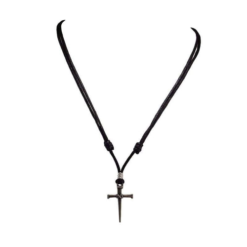 BlueRica Nail + Cross Pendant on Adjustable Black Rope Cord Necklace - Pendant Necklace