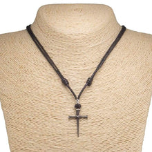Load image into Gallery viewer, BlueRica Nail + Cross Pendant on Adjustable Black Rope Cord Necklace - Pendant Necklace
