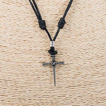 Load image into Gallery viewer, BlueRica Nail + Cross Pendant on Adjustable Black Rope Cord Necklace - Pendant Necklace
