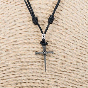 BlueRica Nail + Cross Pendant on Adjustable Black Rope Cord Necklace - Pendant Necklace