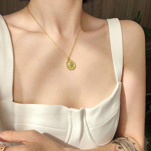 Bohemia Round Coin Choker Necklace Pendant For Women Medal Gold Silver Color Disc Face Necklace Dainty Gifts New European 2018 - Pendant