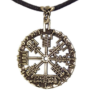 Bronze Viking Compass Odin's Symbol Vegvisir Guidance Pendant Pagan Necklace in Runic Circle Elder Futhark Rune Amulet"Wayfinder" Norse Icelandic Scandinavian Jewelry Gift for Men Women Handcrafted