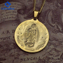 Load image into Gallery viewer, Catholic Gift Lady of Guadalupe Round Pendant Silver Gold Tone Medal Necklace Chain 24 - Pendant Necklace
