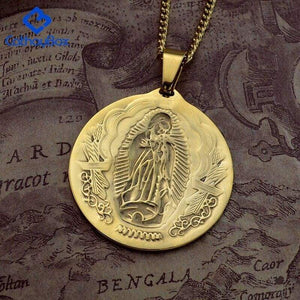 Catholic Gift Lady of Guadalupe Round Pendant Silver Gold Tone Medal Necklace Chain 24 - Pendant Necklace