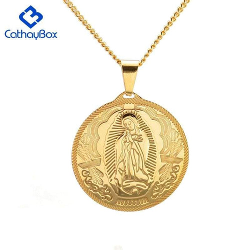 Catholic Gift Lady of Guadalupe Round Pendant Silver Gold Tone Medal Necklace Chain 24 - Pendant Necklace